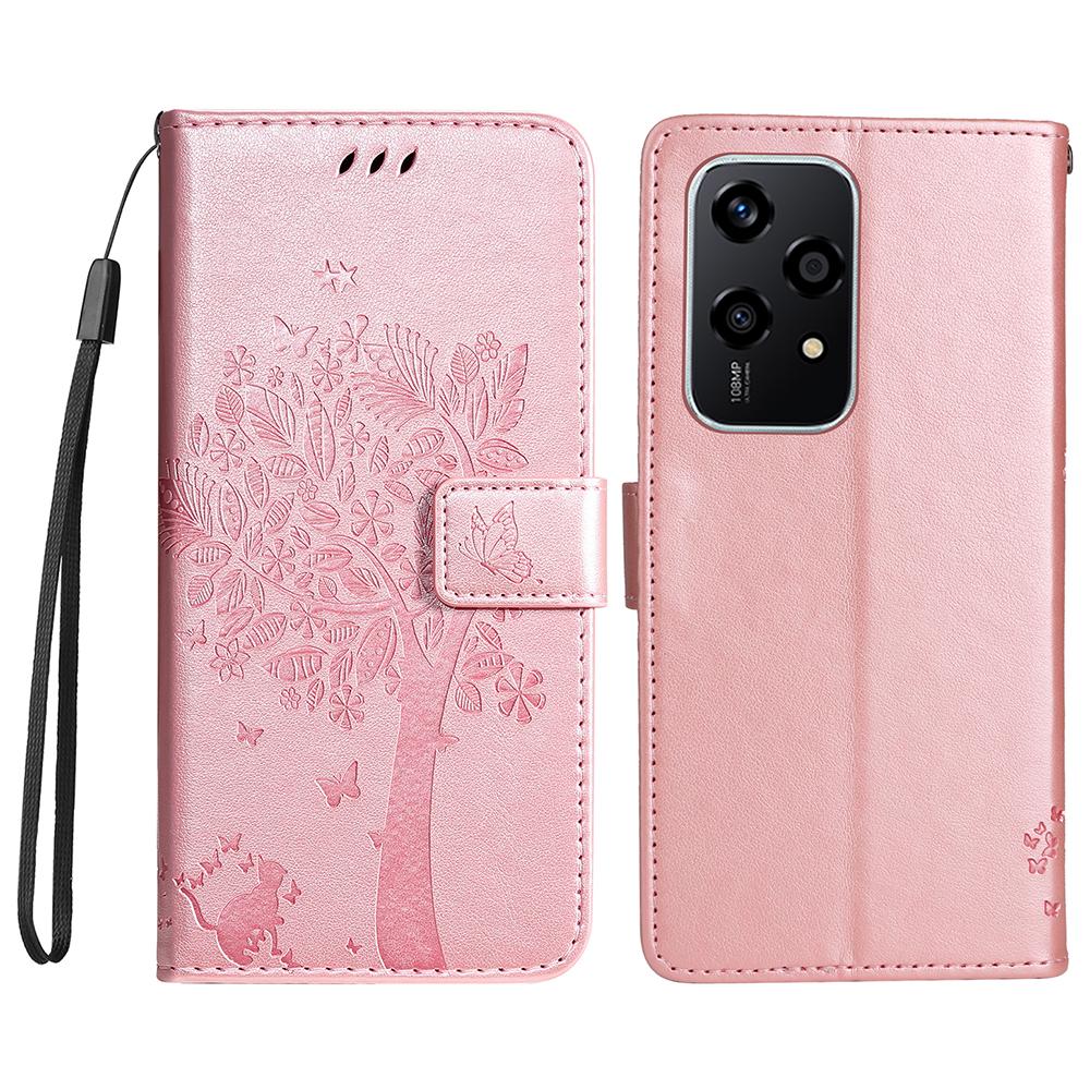 For Honor 200 Lite Phone Case with Stand Cat Tree Pattern Leather Wallet Mobile Cover