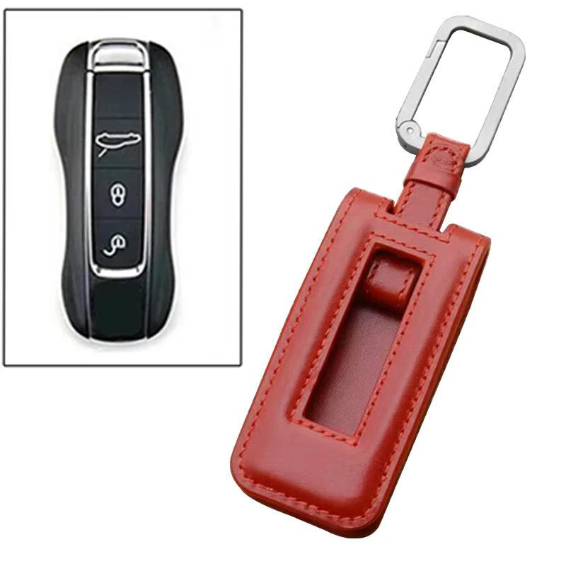 Новая Модная Кожаная Чехол-Кобура для Брелока Автомобильного Ключа Защитный Чехол для Porsche Cayenne Panamera 911 Macan Taycan Настоящая Кожаная Ключница красный
