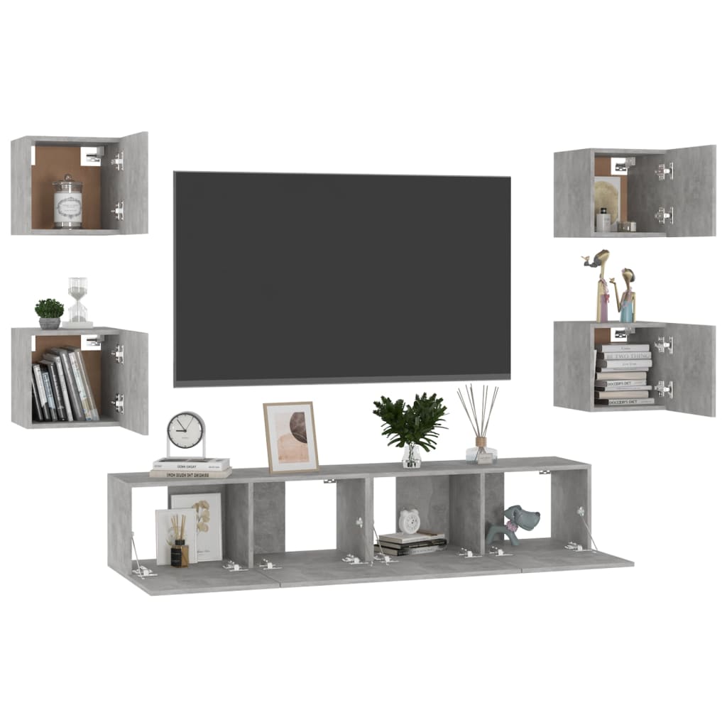 vidaXL 6-tlg. TV-Schrank-Set Betongrau Holzwerkstoff