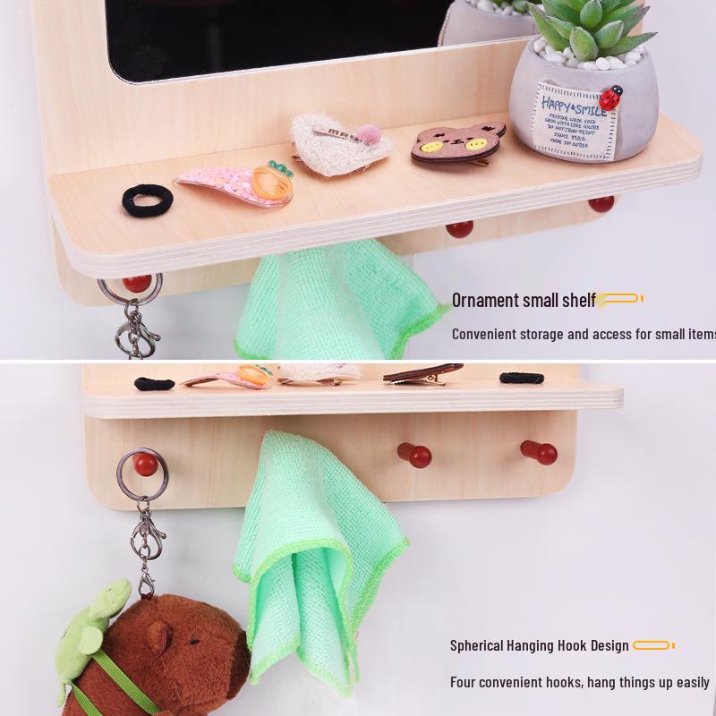 Children's Wall-Mounted Makeup Mirror: Playset with Dressing Table & Ornaments for Kids