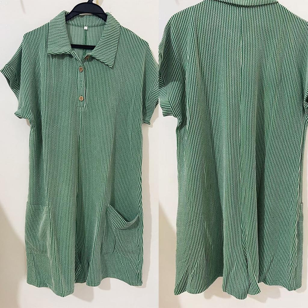 Summer Lapel Button Loose Pocket Short Sleeve Jumpsuit for Women, Leisure Casual One-piece Outfit for Europe America