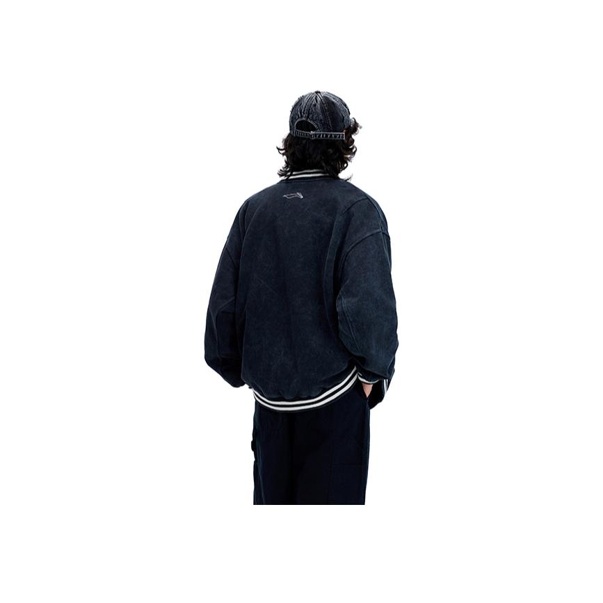 Li Ning Logo Print Loose Fit Single Breasted Baseball Jacket Men Jackets Black AFDU247-1