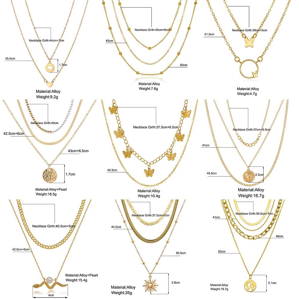 IF ME Classic Women Metal Gold Multilayer Necklace Silver Rose Pendant Necklace Dice Sun Decoration Accessories Temperament Jewelry