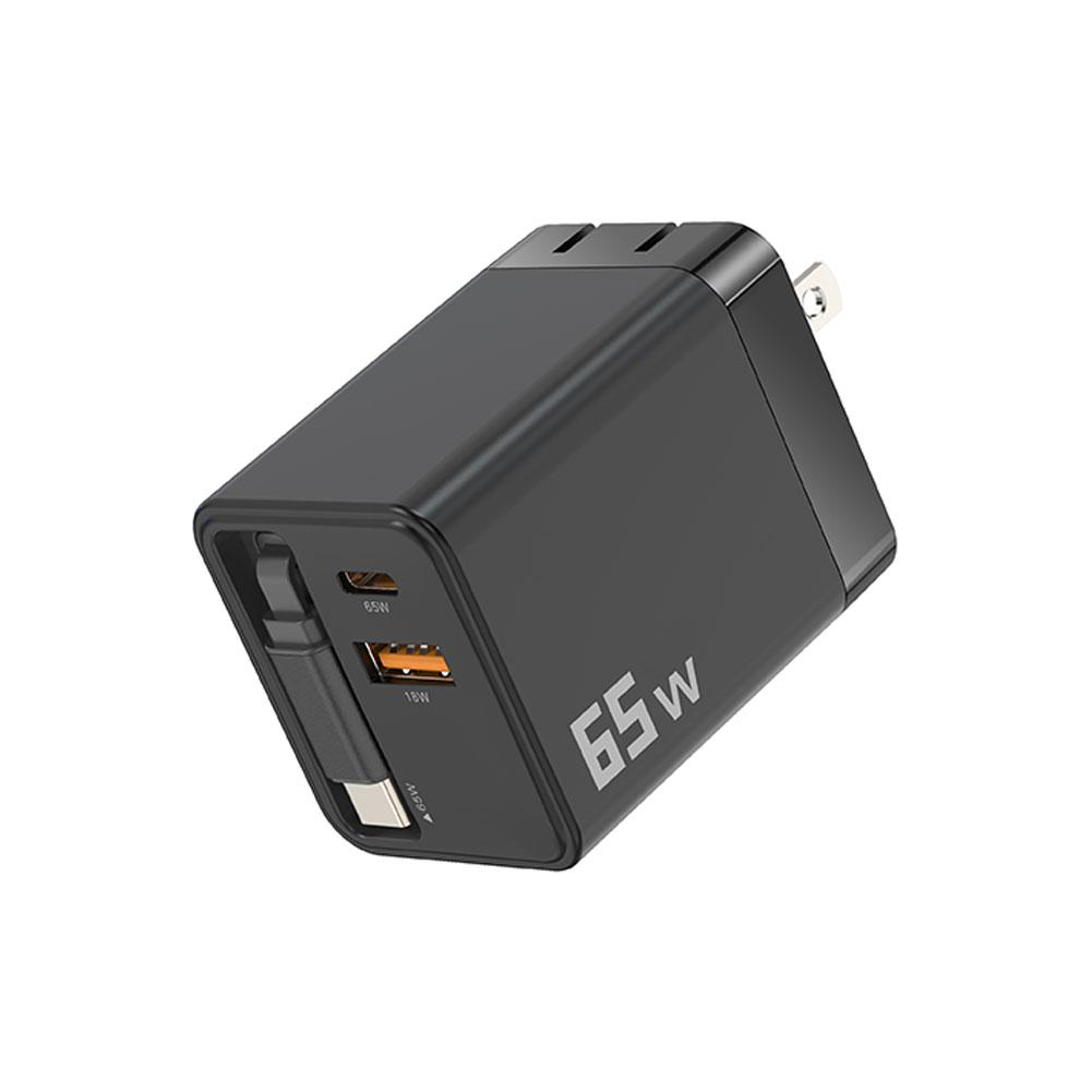 65W UK/US/EU GaN Phone Charger Adapter Built-in Retractable Charging Fast For IPhone Cable IPad E4S8