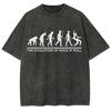 Sommer Damen Gewaschenes T-Shirt Affe zu Mensch Evolution Print Oversized Locker