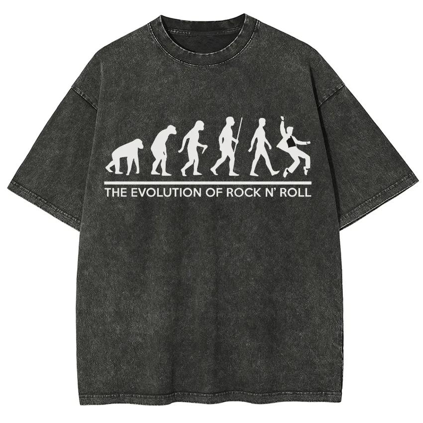Summer Women s Washed T-Shirt Ape to Human Evolution Print Oversized Loose S