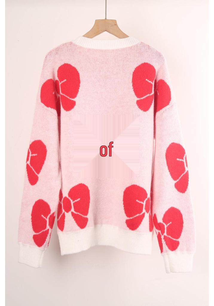2026 Spring Women's Plus Size Bowknot Loose Sweater Pullover Knitwear