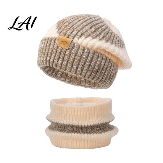 Comfortable Thermal Winter Gear Hat Neck Warmer Set Fleece Lined Knitted Hat Thickened Warm Stylish Gift for Her Knit And Scarf Women Cold
