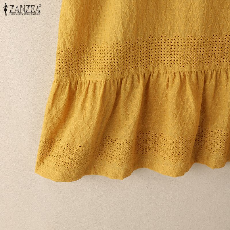 ZANZEA Women Patchwork Casual Round Neck Summer Short Sleeve Dress