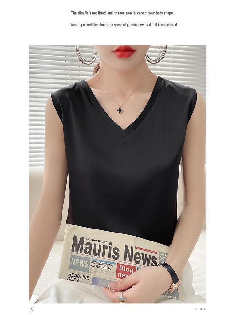 Women's Satin Wide Shoulder V-Neck Camisole Top - Summer, Loose, Sleeveless, Versatile