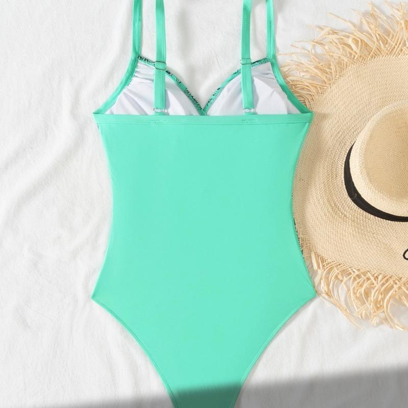 New one-piece sexy swimsuit tight waist side drawstring irregular printing sexy suspender swimsuit