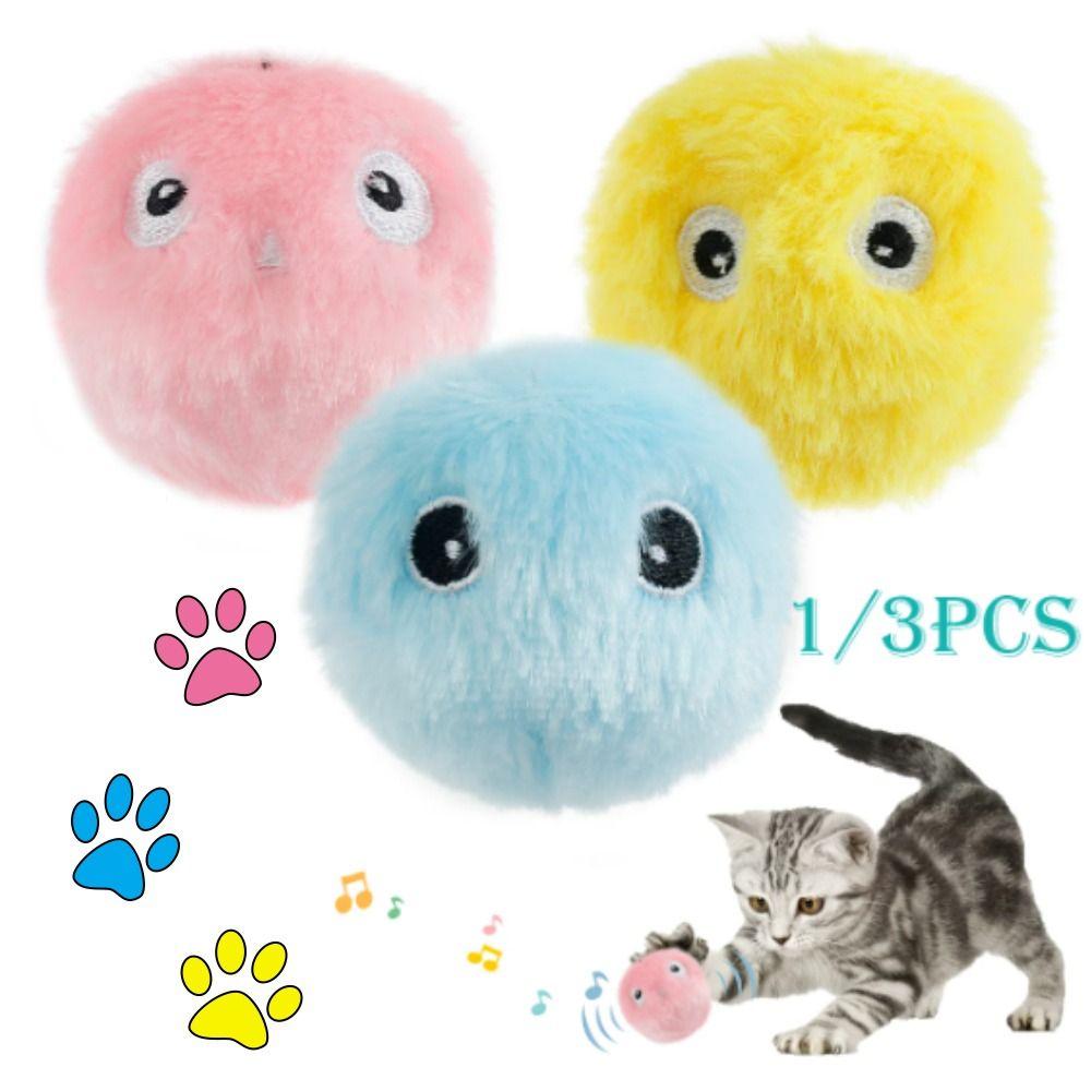 

1/3Pcs Plush Electric Smart Cat Toy Pet Playing Ball Pet Squeaky Toy for Training Pets Cat