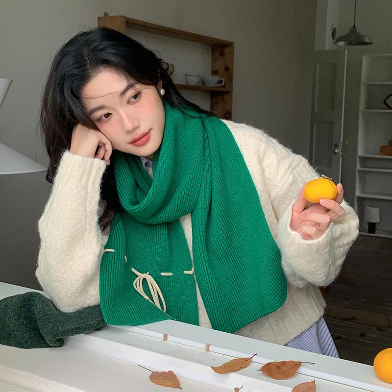 Écharpe Tricotée à Nœud Papillon pour Femmes Automne et Hiver Chaude et Douce Écharpe Tricotée