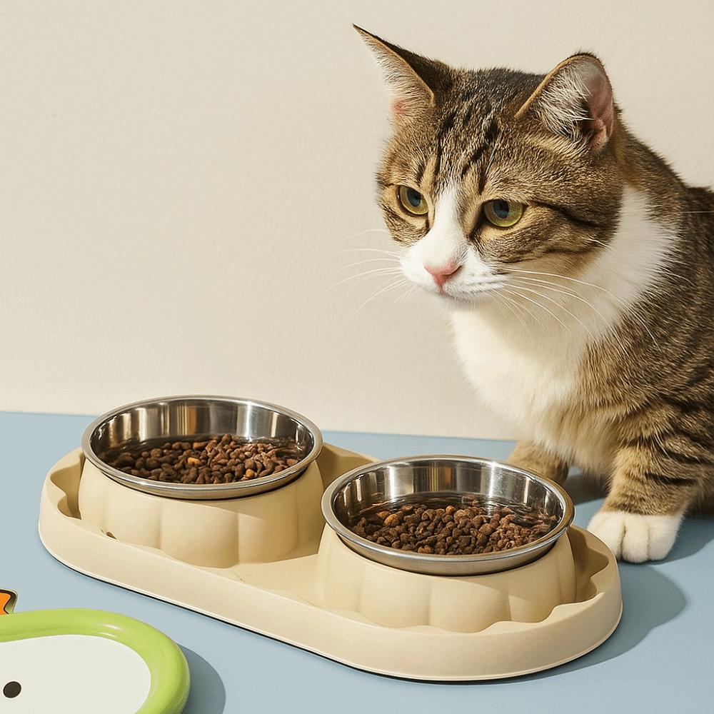 Simple Stainless Steel Double Pet Bowl Leakproof Anti Topple Pet Food Bowl Anti-slip Pet Dog Feeder For Cats Dogs