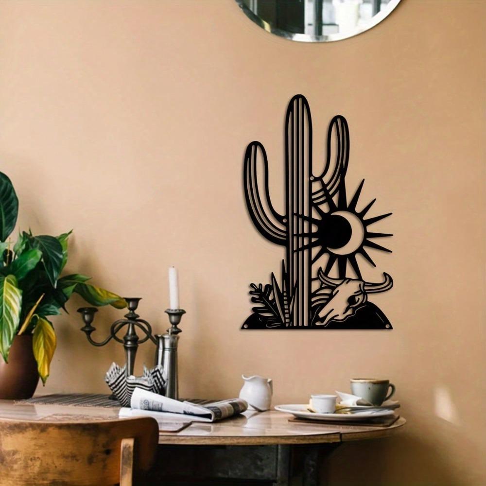 Metal Cactus Wall Art Sun Bull Design Elegant Black Iron Decor Living Room Balcony Gift