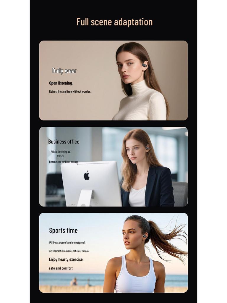 New 6.0 Air Conduction Bluetooth Headphones: Sweatproof, Waterproof, In-Ear & Over-Ear with Long Battery Life for Sports.