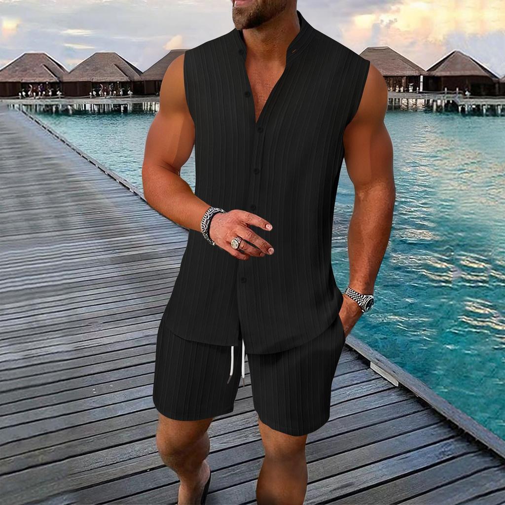 2025 New Summer Men's Vest Casual Loose Sleeveless Shorts Set