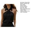 Women Shirt Lapel with Tie Off Shoulder Sleeveless Shirt Tops Pure Color Loose Fit