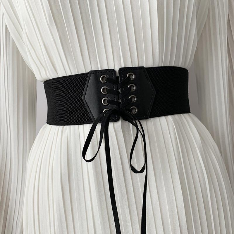 Fashionable Black Elastic Waist Belt For Women With Stylish Wide Ribbon Design