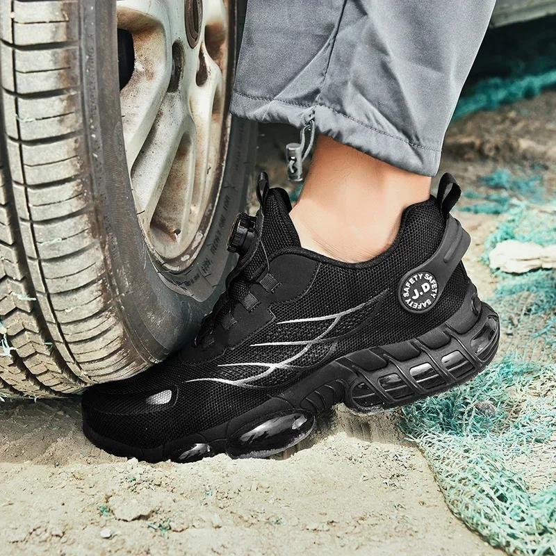 Rotating Button New Safety Shoes Men Anti-smash Anti-puncture Work Shoes Fashion Men Sport Shoes Security Protective Boots Men