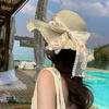 Summer Bow Big Brim Sunshade Straw Hat Female Sweet and Cute Seaside Sunscreen Beach Vacation Hat Big Brim Hat