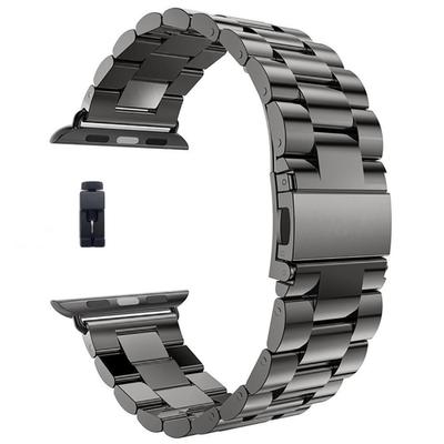 Uhrenarmband aus Metall, leicht verstellbar, Ersatz-Uhrenarmband aus Edelstahl für iOS-Uhr, Schwarz