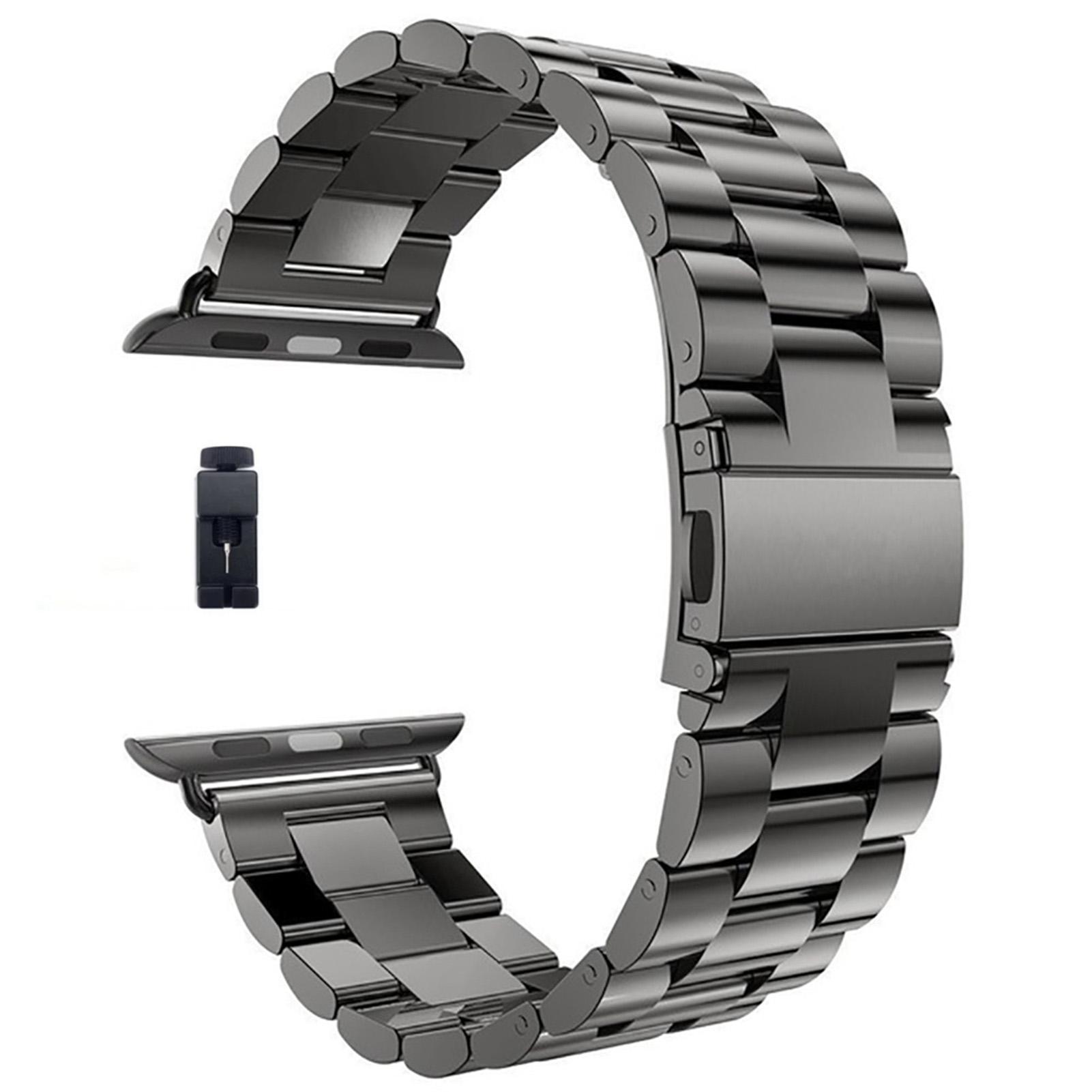 

Металлический ремешок для часов, легко регулируемый сменный ремешок из нержавеющей стали для часов IOS, черный, черный 45mm / 1.8in чёрный