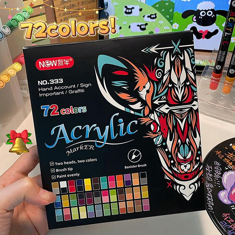 Professional Art Use48/72-Color Acrylic Paint Markers, Dual-Tip Fine And Brush Tip Pens, Suitable For Stone, Wood, Calligraphy