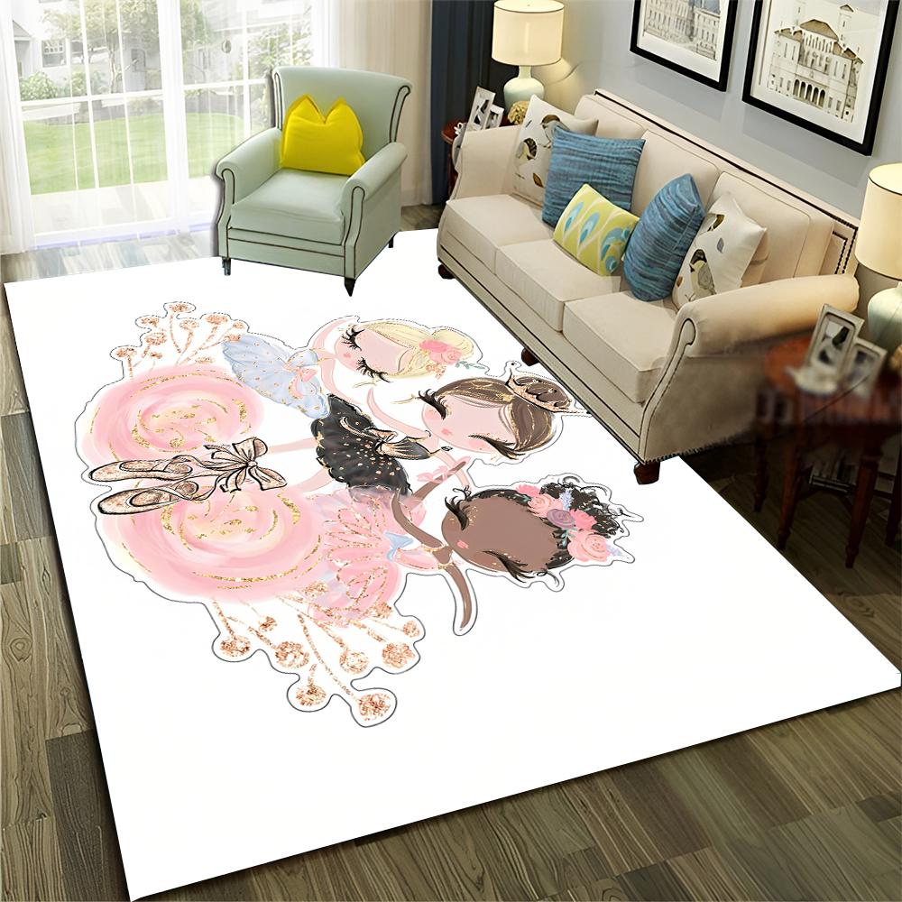 Ballet Girl Ballerina Swan Cartoon Carpet Rug for Home Living Room Bedroom Sofa Doormat Decor,kids Area Rug Non-slip Floor Mat