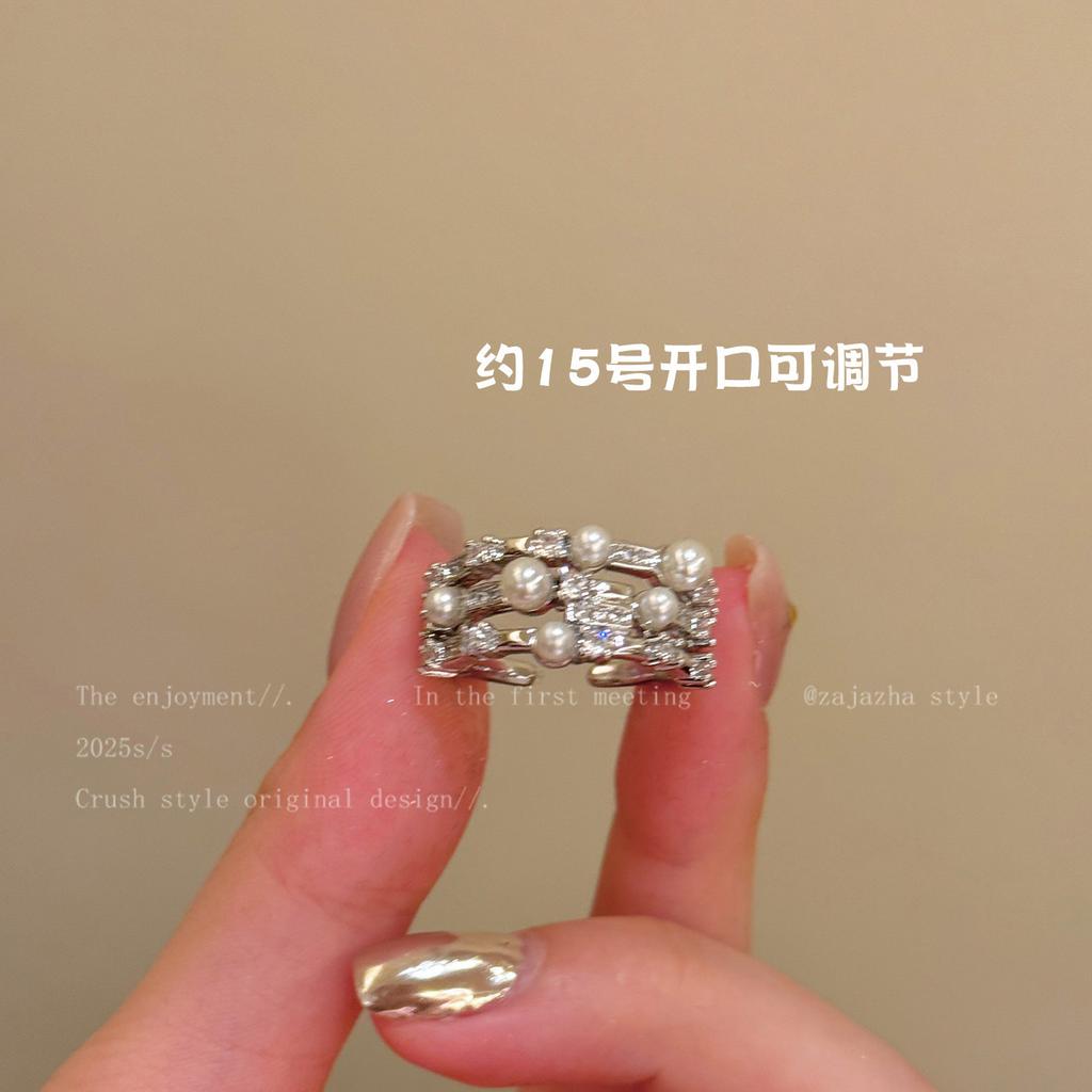 French Baroque Pearl Open Ring Niche Design Stacked Index Finger Ring Light Luxury Accessories