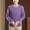 Autumn Winter Women's Round Neck Embroidered Cardigan Sweater Thickened Loose Knit Cardigan
