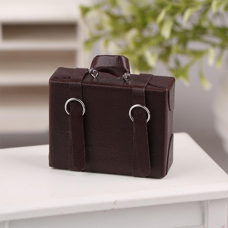 1:12 Dollhouse Miniature Leather Luggage Trunk Suitcase Vintage Hand Bag Briefcase Home Model Decor Toy Doll House Accessories