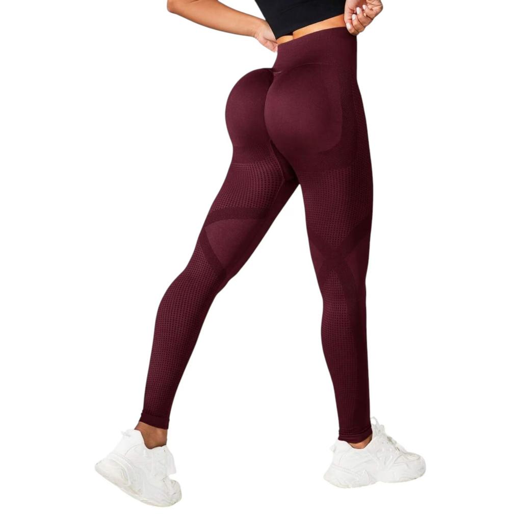 Colanti Sport Eleganti High Waist Push-Up Effect Tummy Control Leggings Burgundy