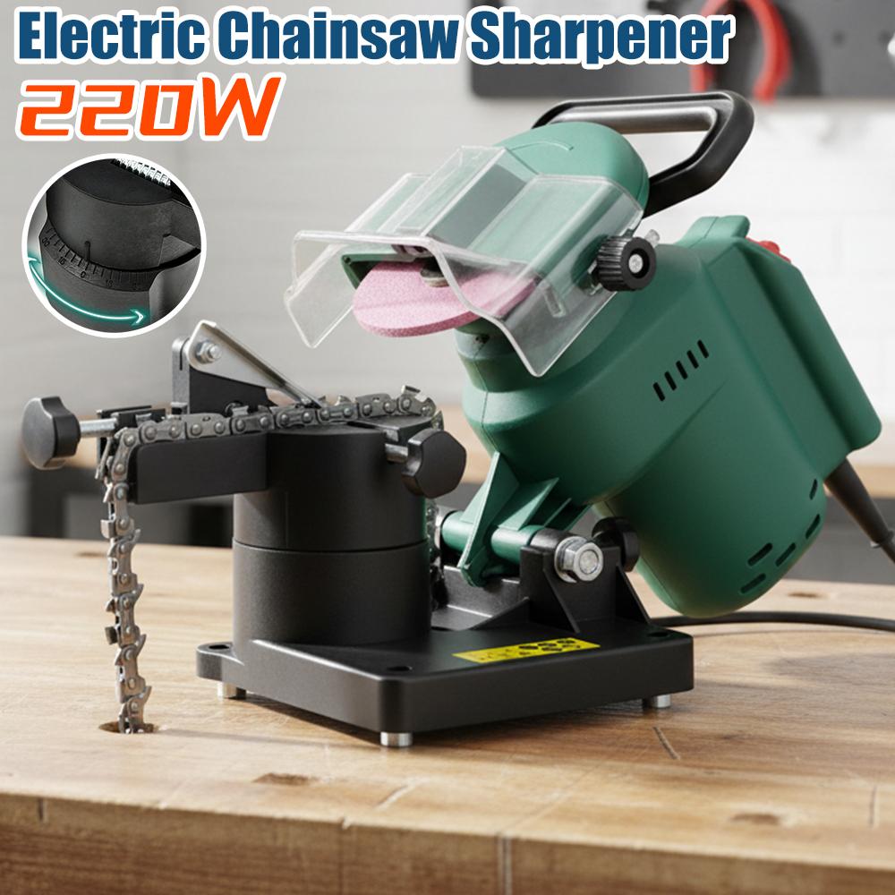 220W Power Chainsaw Sharpener Portable Chainsaw Blade Sharpener 100mm Angle Adjustable 8500RPM for Grinding Chains Garden Tool