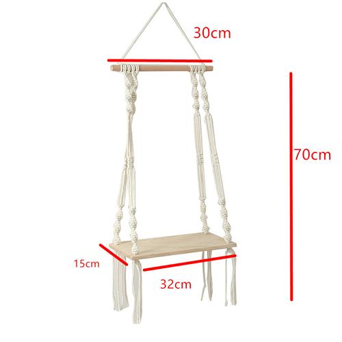 Macrame Shelf Wall Hanging Wood Floating Shelf with Woven Rope Rustic Storage Organizer 3 Tier Rack Boho Decor for Living Room