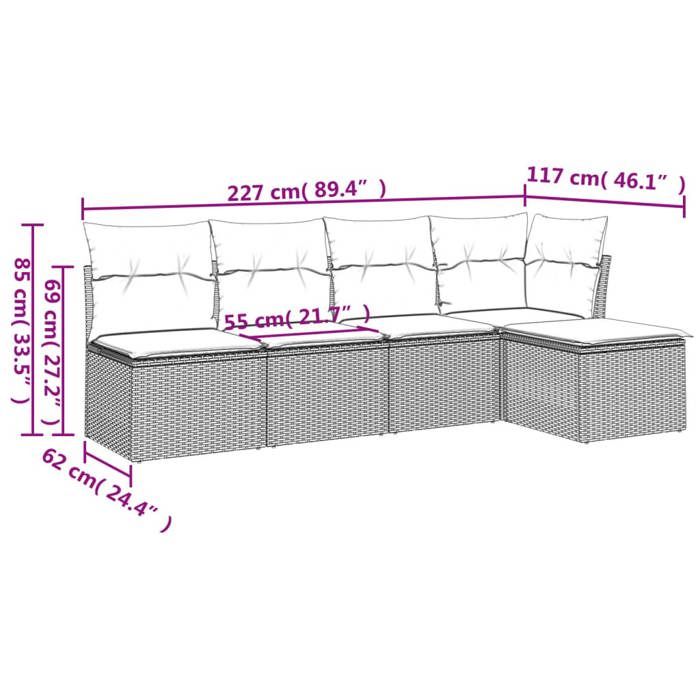 VidaXL Garden Lounge Set with Cushions 5 Pcs, Sofas with Adjustable Feet, Outdoor Furniture Set Patio Terrace, 3249362