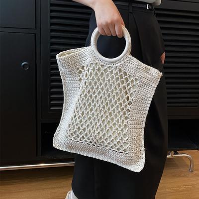 Schicke gewebte Tasche für Damen im Sommer, trendige Mode, ausgehöhlte Handtasche, lässig, große Kapazität, Tragetaschen mit Griff zum Einkaufen
