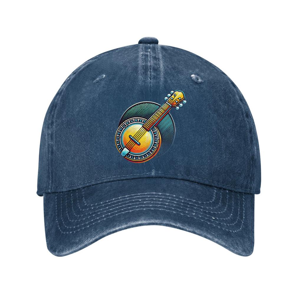Colorful Banjo Music Graphic Baseball Cap Unisex Cotton Adjustable Denim Dad Hat Casual