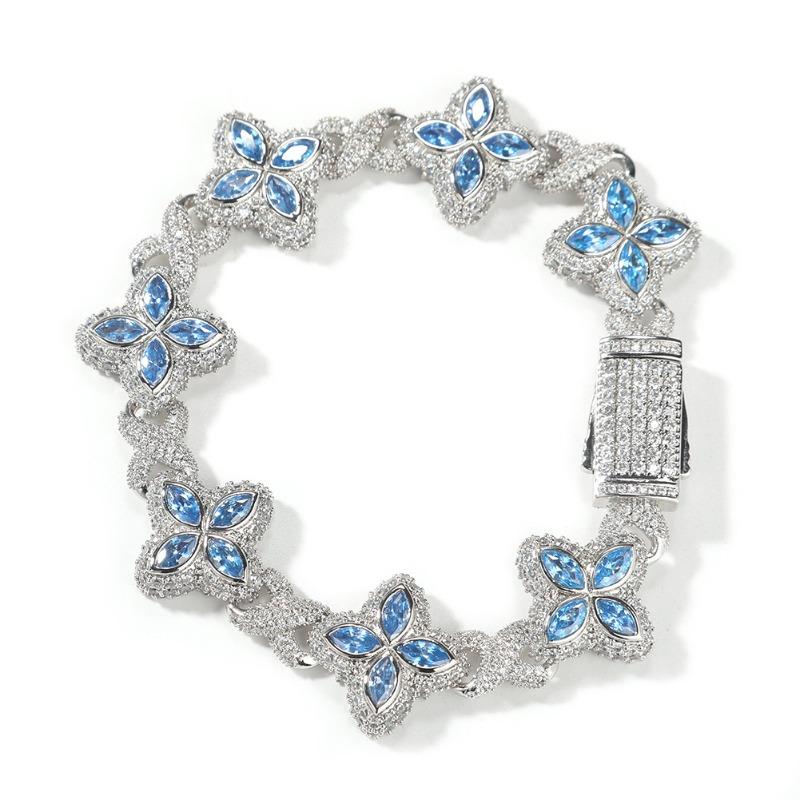 Hip-hop Rap Chain, Unlimited Four-leaf Clover Bracelet, Fashionable Cool Ruffian Handsome Premium 5A Zircon Color Necklace.
