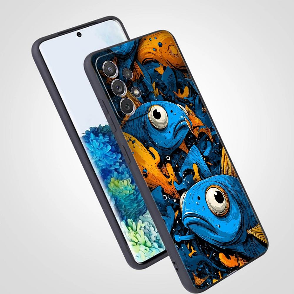 Blue Ocean Fish Phone Case for Samsung Galaxy A55 A35 A15 A14 A13 A25 A54 A51 A71 A72 A73 A32 A52 A41 5G Soft TPU Shell Fundas