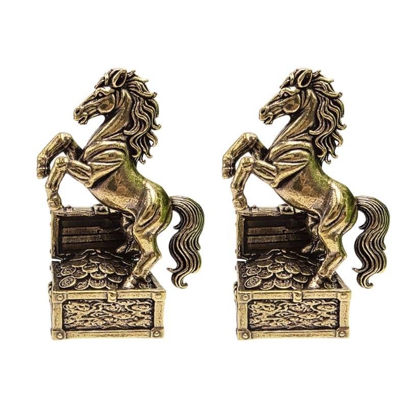 

Metal Horse with Treasure Box Sculpture Representing Chinese Zodiacs Sign Perfect for Living Space Cultural Decors Gift