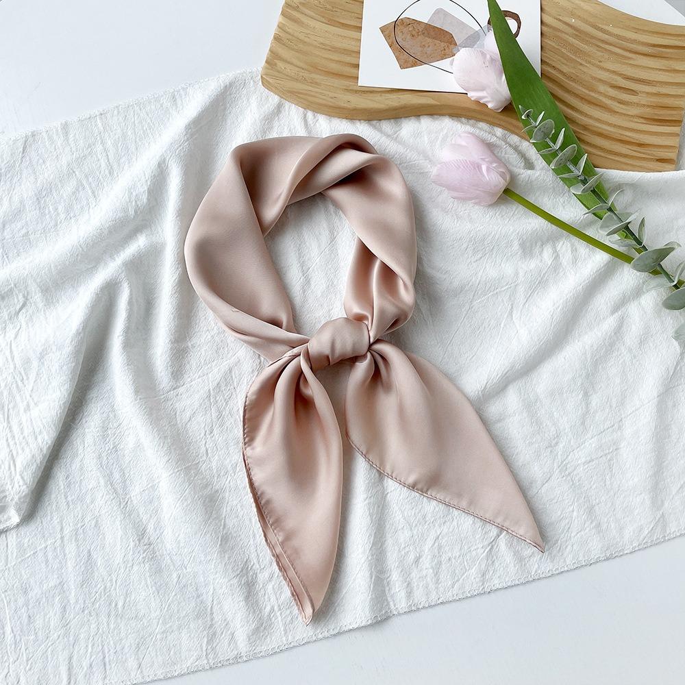 Solid Color 70 Small Square Scarf Monochrome Scarf Sunscreen Tied Hair Thin Monochrome Silk Scarf With Simple Temperament