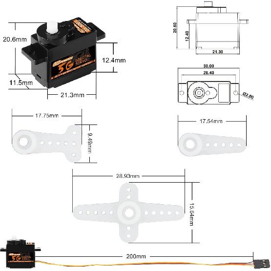 2PCS 5G Mini Digital Servo, Plastic Gear Micro RC Servos Motor Kit for 1/28 RC Car Model Boat Fixed-Wing Helicopter Airplane Robot Toy (2PCS)