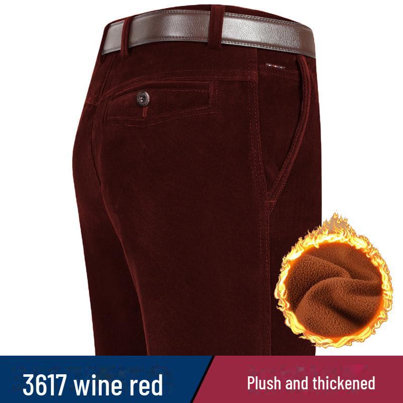Men's Stretch Corduroy Pants - Middle-Aged, Casual, Loose Fit, Plus Velvet, Thickened for All Seasons