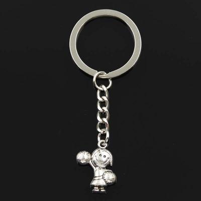 Mode Cheerleader Mädchen 22x15mm Anhänger 30mm Schlüssel Ring Metall Kette Silber Farbe Männer Auto Geschenk Souvenirs Keychain