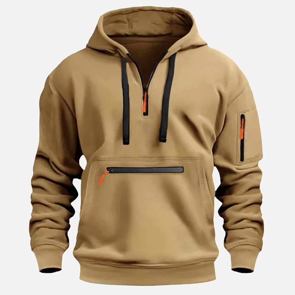 Große Größe Herbst und Winter Lässiger Sport Multi-Reißverschluss Armtasche Herren Sweatshirt Pullover Hoodie