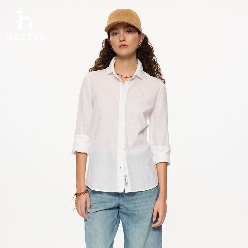 HAZZYS Women s Cotton Linen Blend Loose Long-Sleeve Shirt L