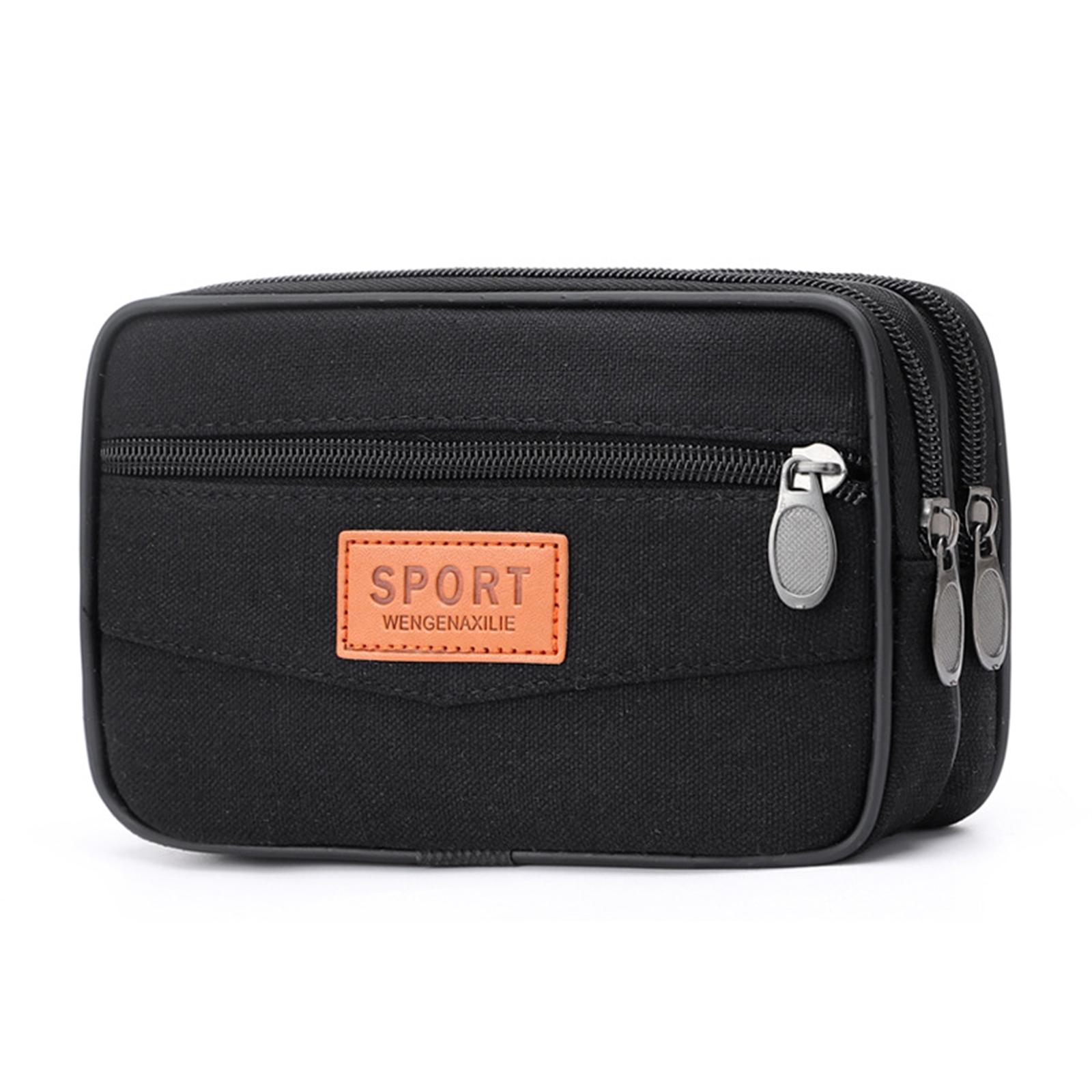 

Стильная холщовая сумка для мобильного телефона для мужчин, поясная сумка с большой вместимостью и многослойной застежкой-молнией чёрный