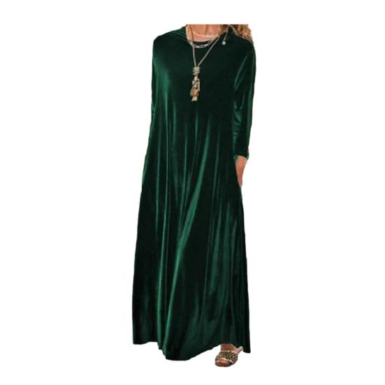 Damen Samtkleid Herbst Freizeit Rundhals Langarm Maxi Kleid Locker Hochzeitsgast Cocktail Abendkleid