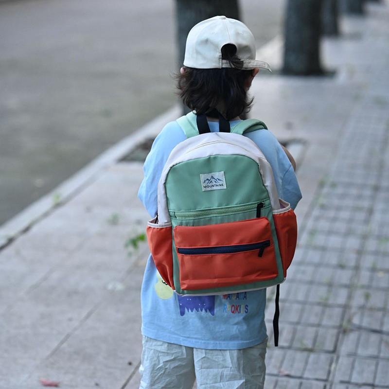 Nylon School Kids Backpack With Color Blocking For Kindergarten And Use Travel